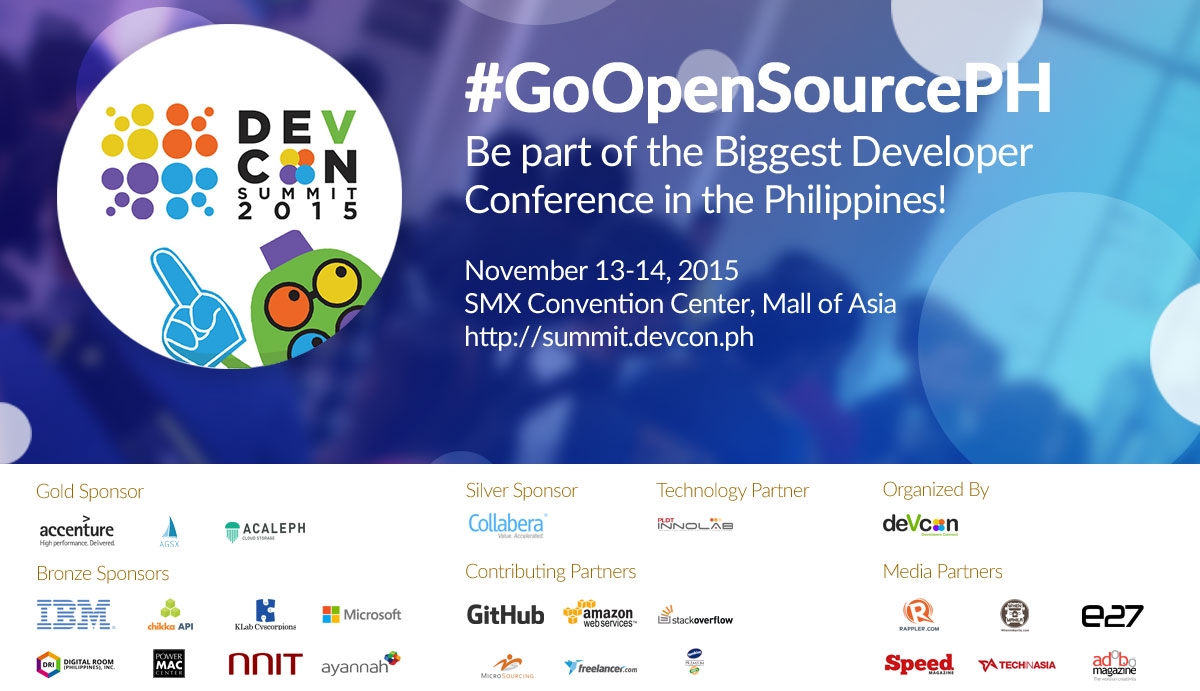 DevCon Summit 2015 poster and the event sponsors - [Header image for the post: WebSAFE - DevCon Summit 2015 - Presented WebSAFE as a scalable tool for disaster mitigation in the Web Development Special Track]